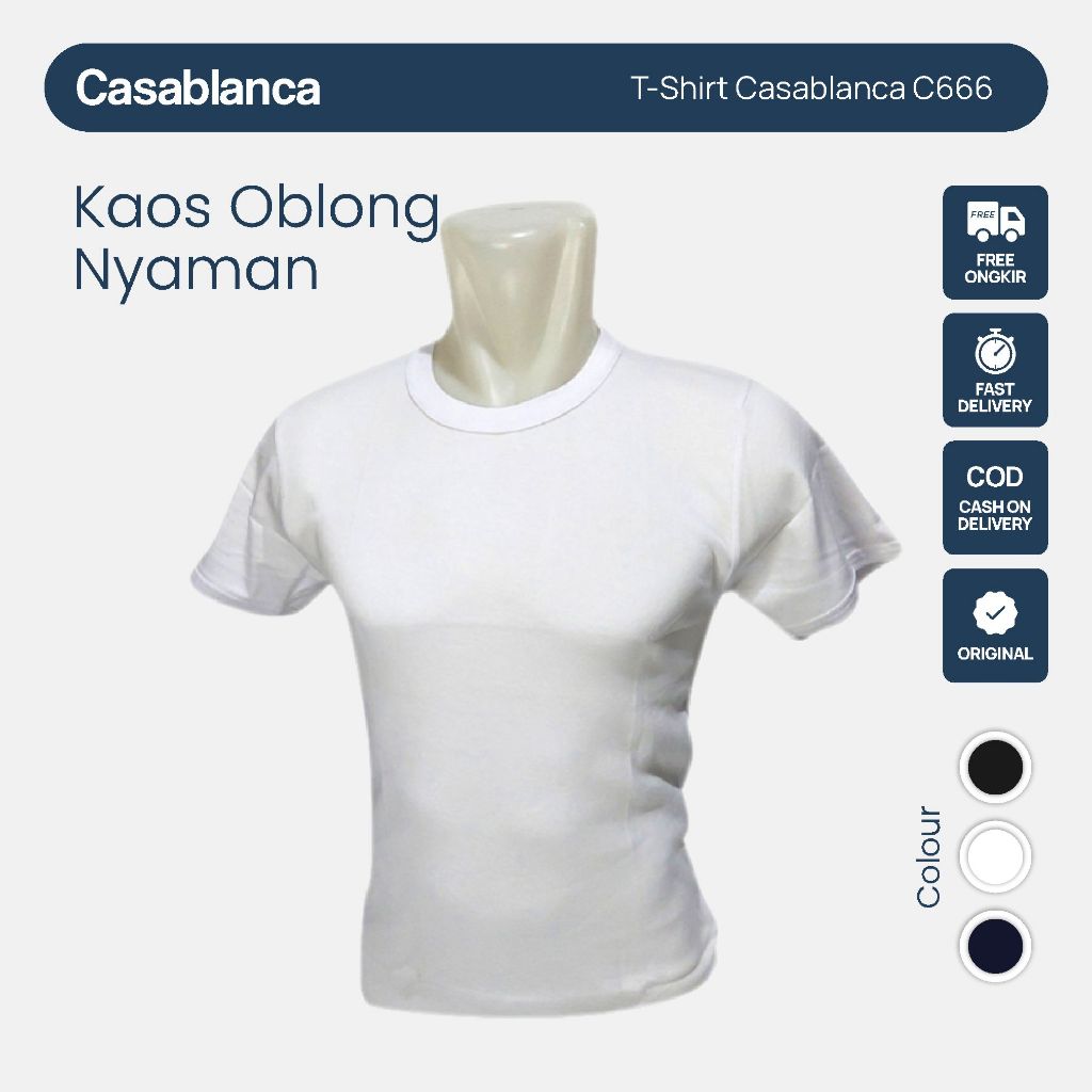 Atasan T Shirt Kaos Oblong Polos Pria Round Neck Casablanca C666 Bahan Cotton Premium By Casablancaw