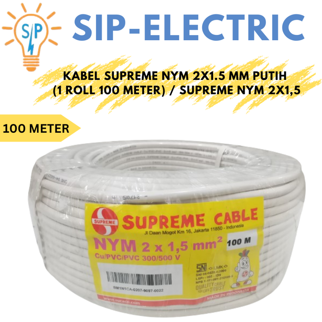 Kabel Supreme Nym 2x1.5 mm Putih (1 Roll 100Meter) / Supreme Nym 2x1,5