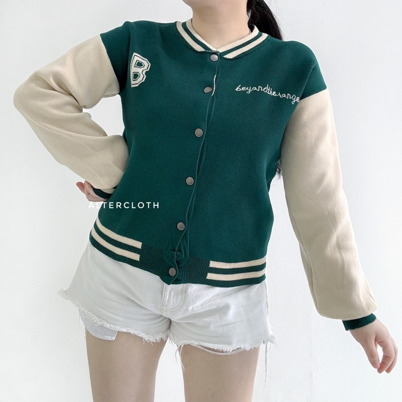 alter.cloth - GOMMA VARSITY JACKET | Atasan Wanita Lengan Panjang Longsleeve Knit Rajut Import Fashi