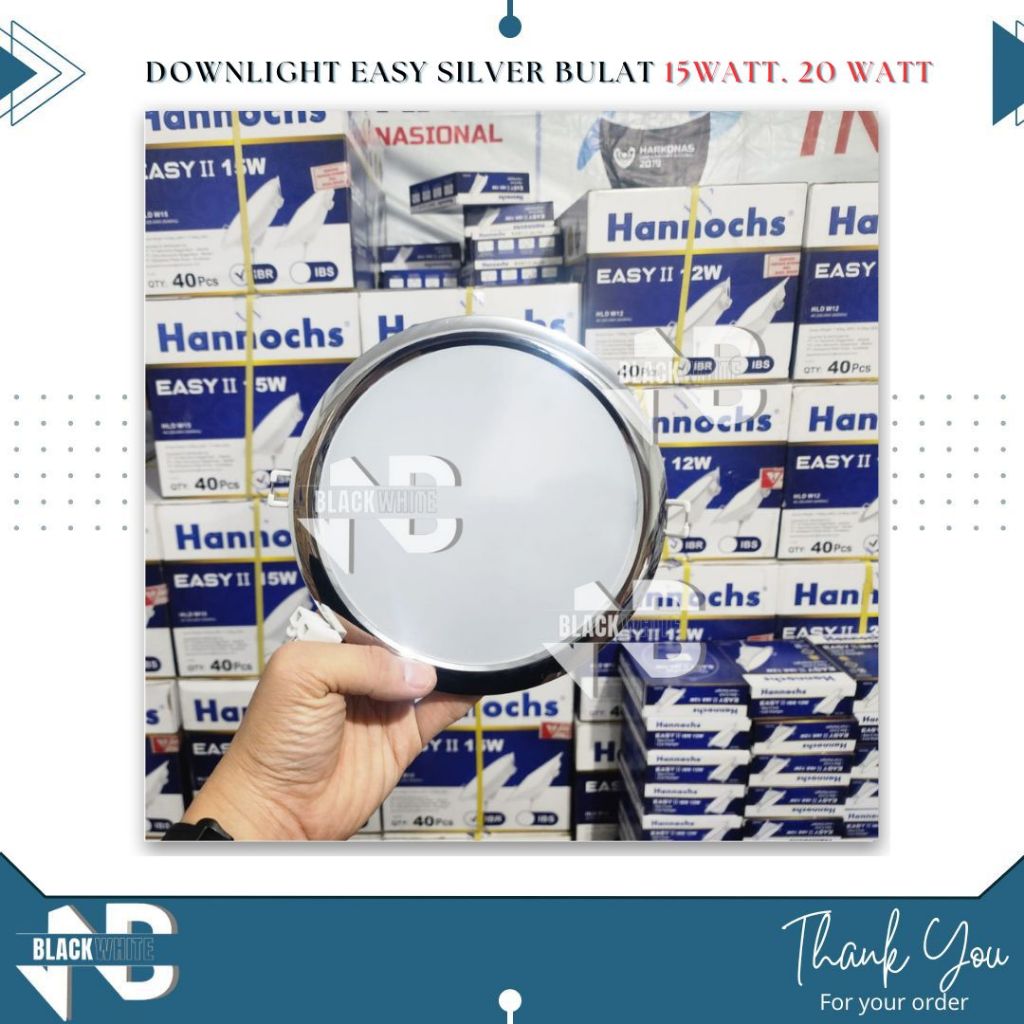 Lampu Downlight Easy IBR Silver Bulat LED Hannochs 15Watt 20Watt