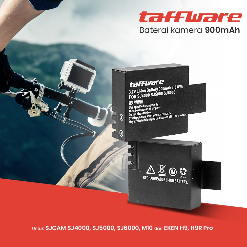 Taffware Baterai SJ4000 SJ5000 SJ6000 M10 EKEN H9 H9R Pro 900mAh - Black untuk Action Cam GOPRO SJCA