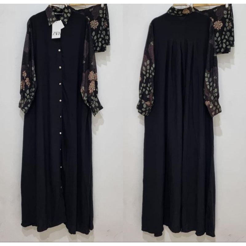 Dress / Gamis Zara Set Kerudung Hitam Lengan Motif