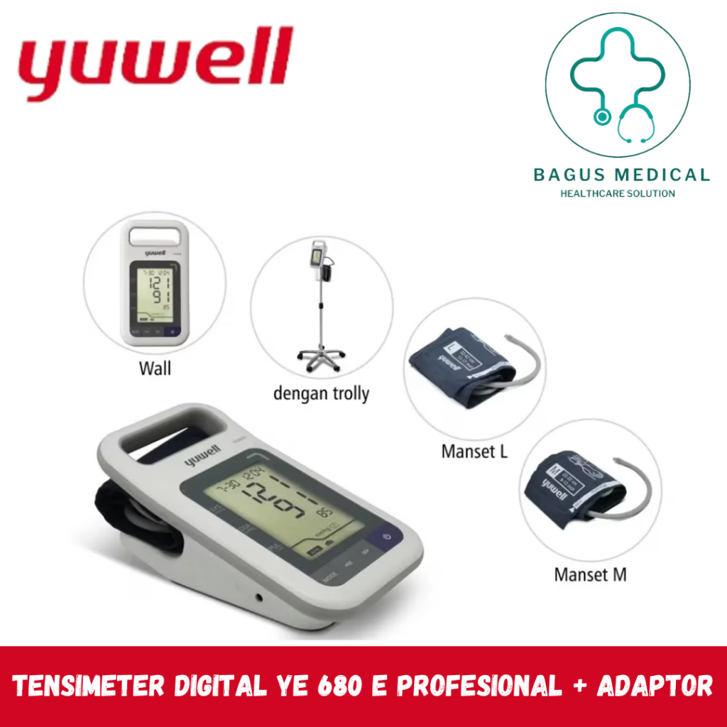 YUWELL-Tensimeter Digital YE 680 E Profesional + Adaptor