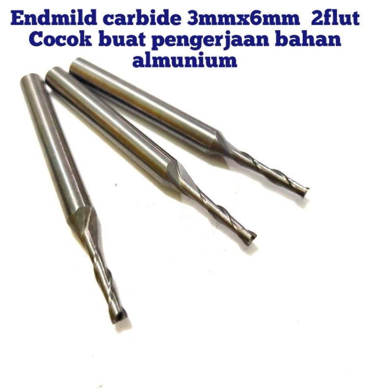 Endmil carbide Enmil mata borfrais 3mm x2x6mm panjang total 60mm bukan hssCo
