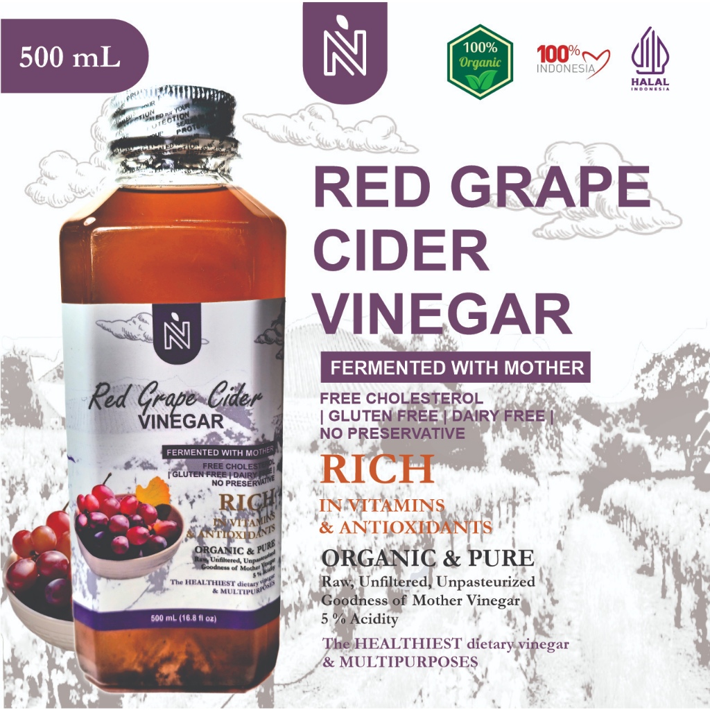 

BENUTRIVA Red Grape Cider Vinegar 500ml with Mother / Cuka Anggur with Mother 500 ml Bragg