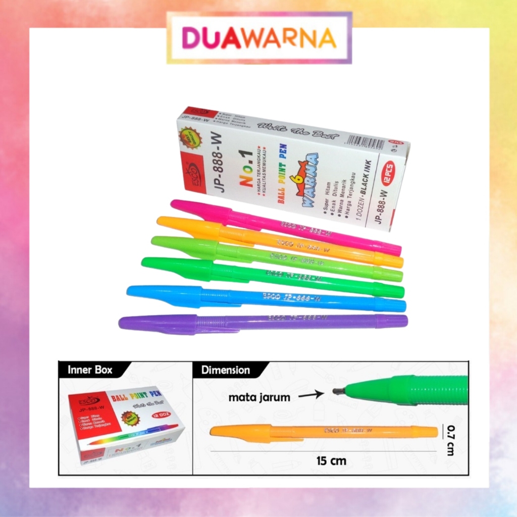 

DuaWarna Pulpen Warna Warni Ballpoint Pulpen 1 Pack 12pcs