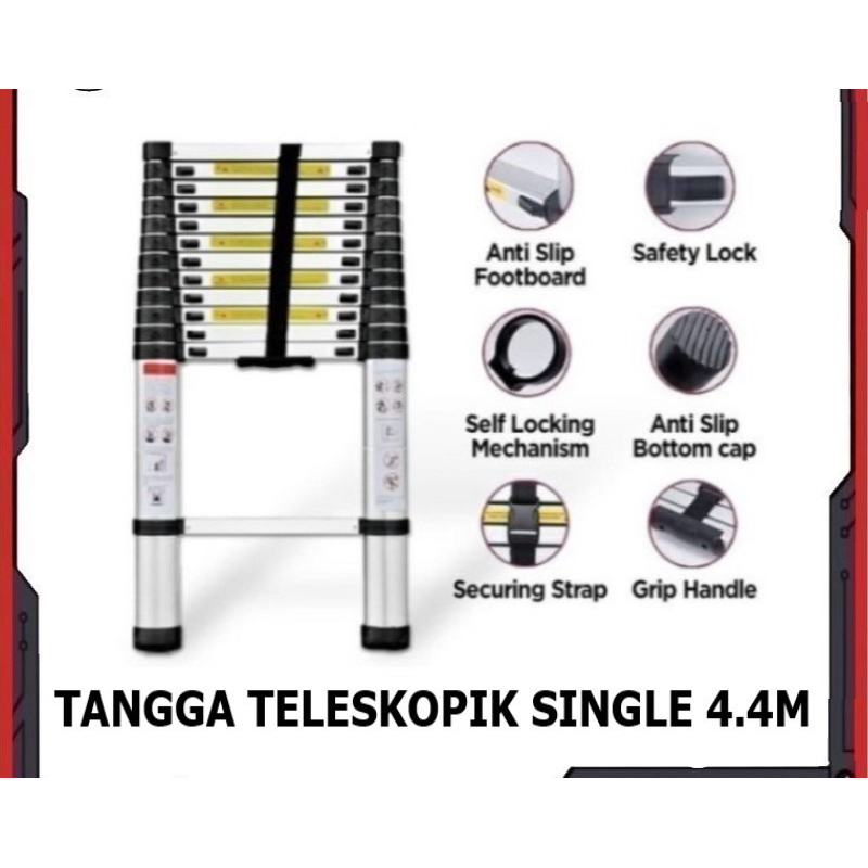 Tangga Teleskopik Single 4.4 Meter Telescopic Telkom PLN 4,4M Aluminium Ladder Lipat Pasang Kabel Wi