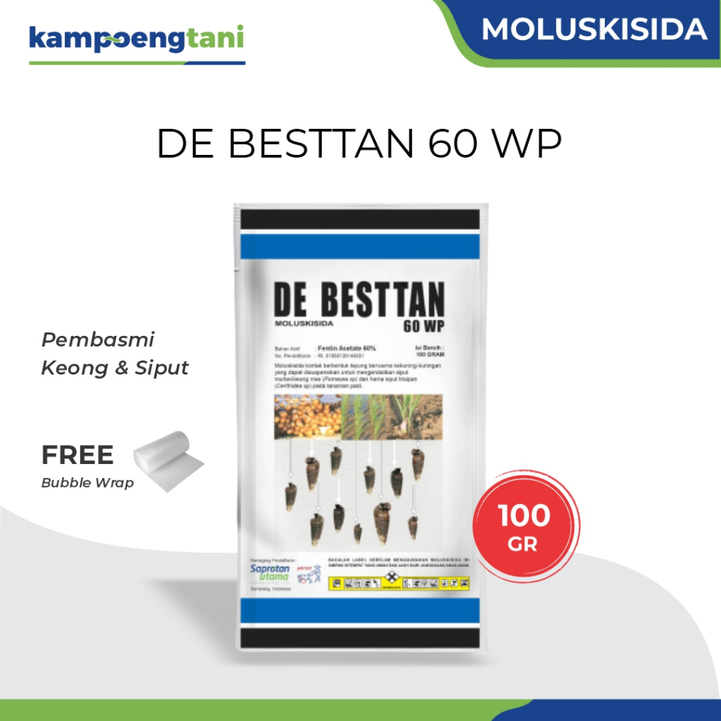 Kampoeng Tani - De Besttan 60WP 100 Gram Moluskisida Obat Racun Keong Siput Sawah dan Tambak Udang S