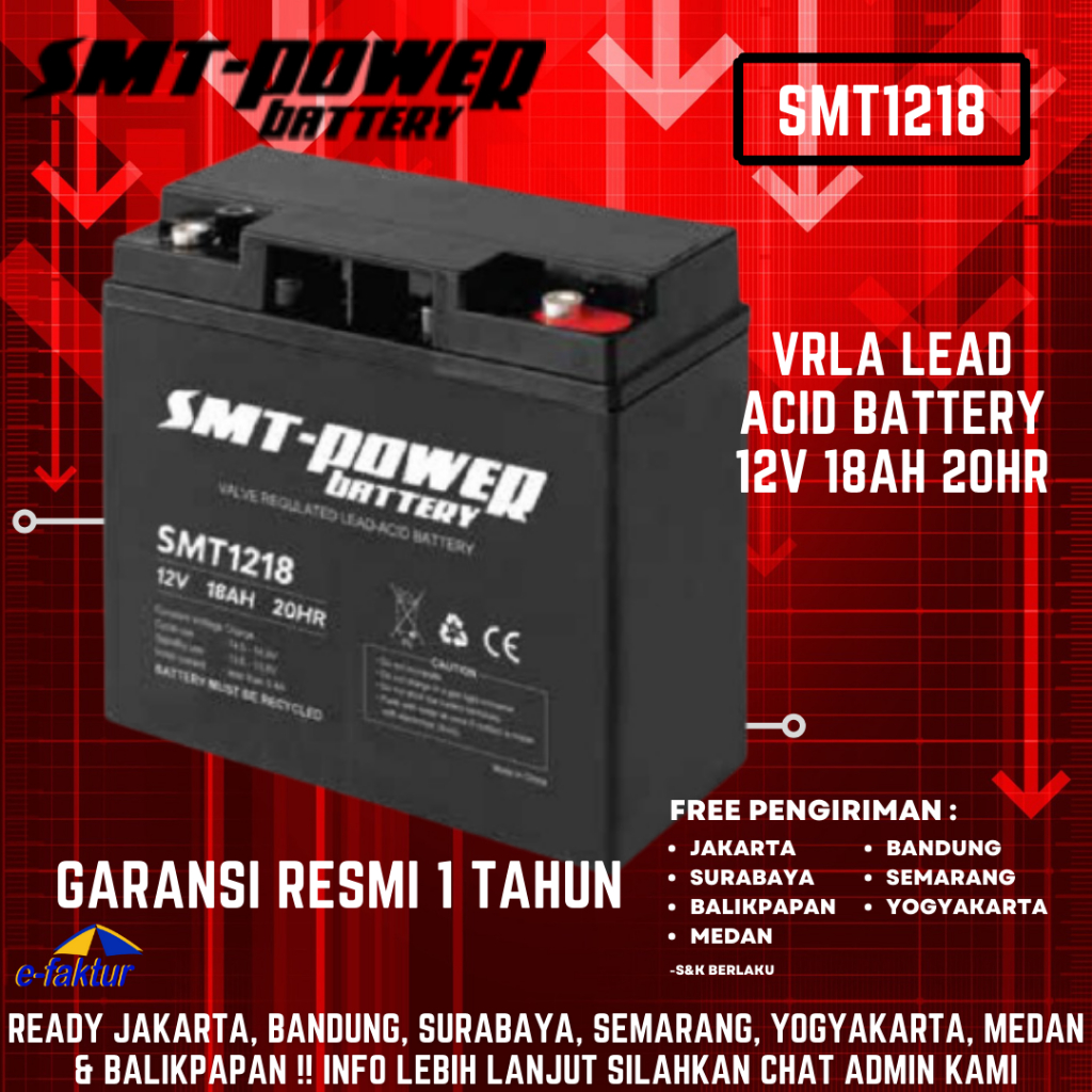 AKI KERING VRLA SMT-POWER 12V 18AH - BATERAI GENSET AUDIO PORTABLE MOTOR LISTRIK SAMOTO