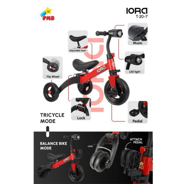 Sepeda Roda Tiga Iora Tricycle T20-7 / Sepeda 2in1 Roda Tiga Roda Dua Balance Bike