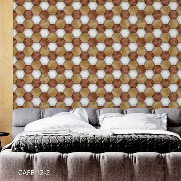 Wallpaper Le Cafe - Wallpaper Dinding 3D Hexagonal Coklat Hitam Abu