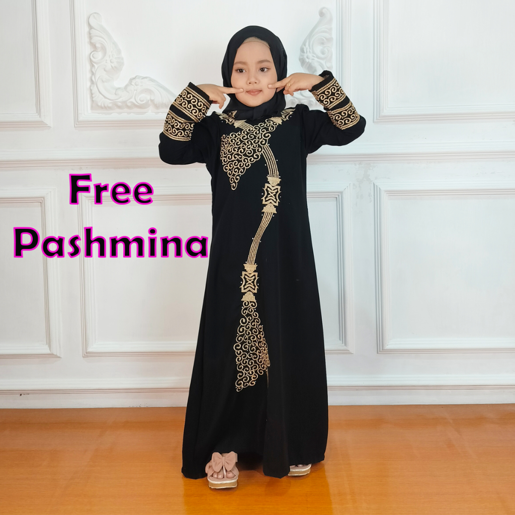 ABAYA ANAK BAJU SETELAN + JILBAB AF Pakaian Anak Muslim Perempuan Gallery Exclusive Abaya Hitam Gami