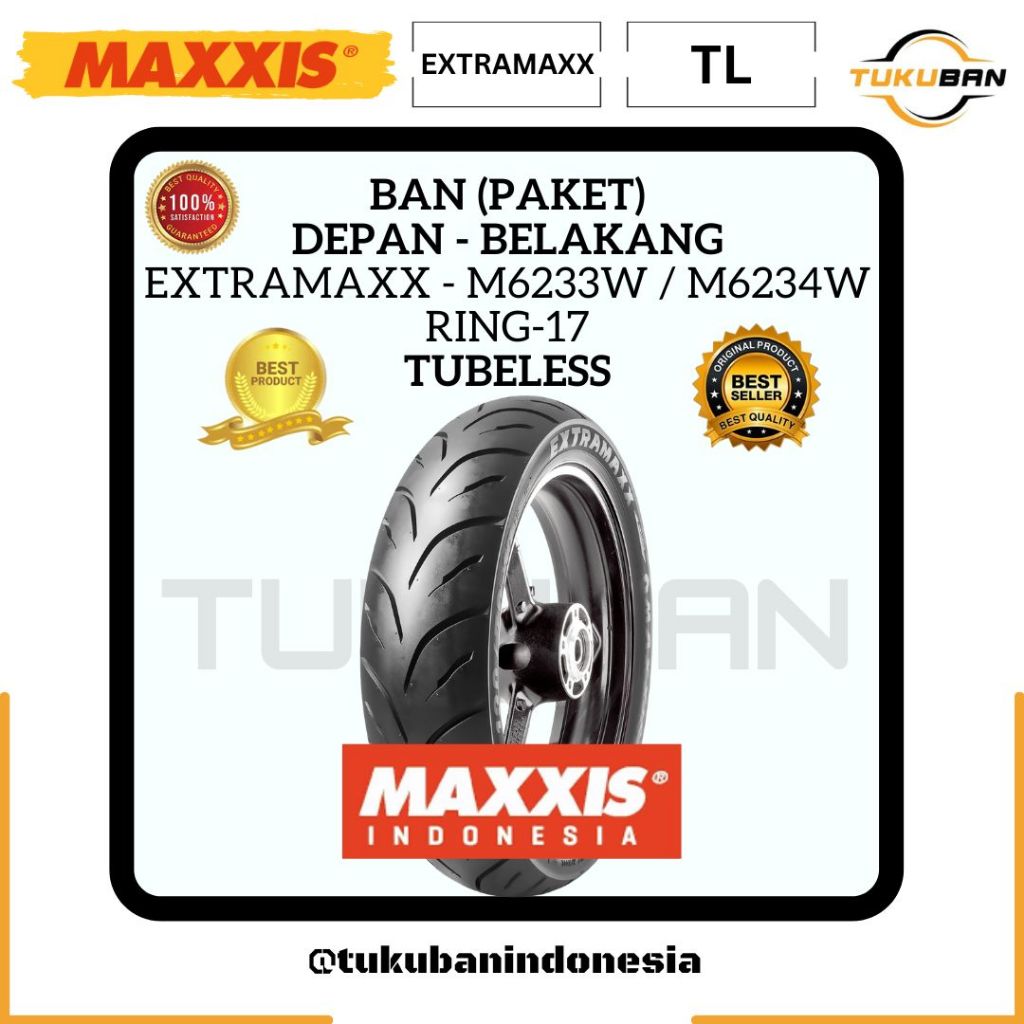 PAKET BAN MOTOR MAXXIS EXTRAMAXX UNTUK VIXION 90/80 120/70 Ring 17 Tubeless Paket Sepasang Depan Belakang