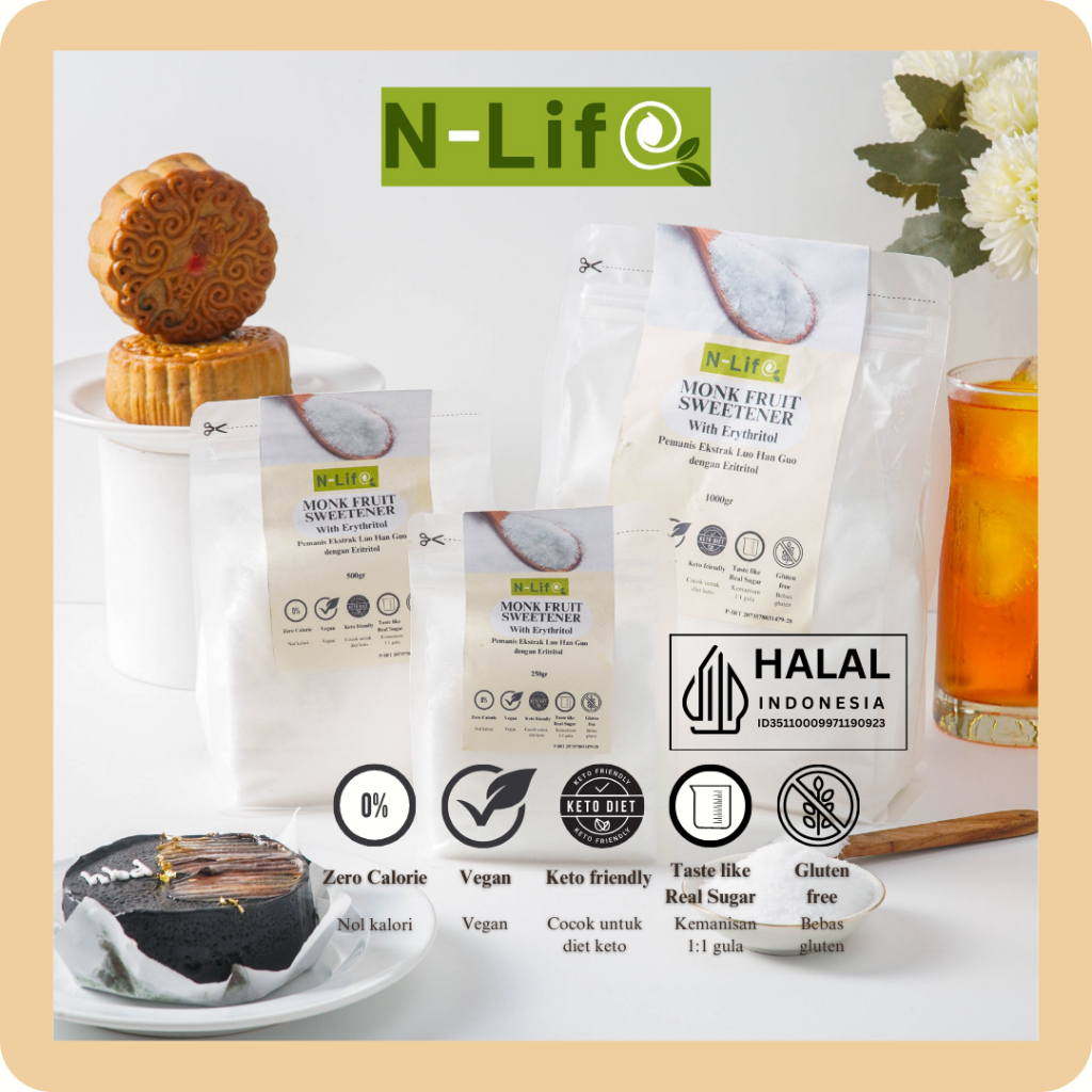 

N-Life NLife N Life Monk fruit blend erythritol 250 gram HALAL 1x Sugar Sweetness
