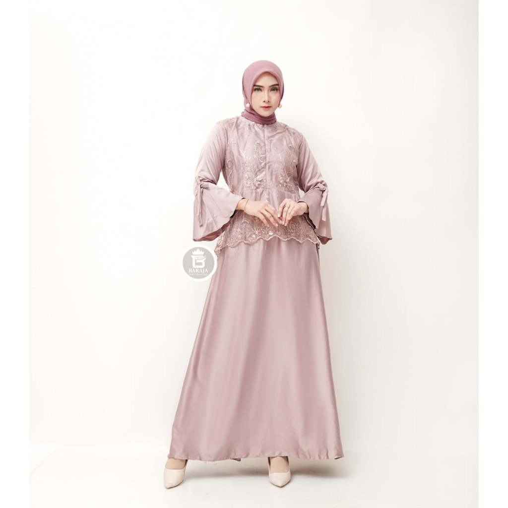 BARAJA Gamis Mayasa | Dress Brukat Simpel | Gamis Wanita Silky Mewah | Gamis Kondangan Brukat Mewah 