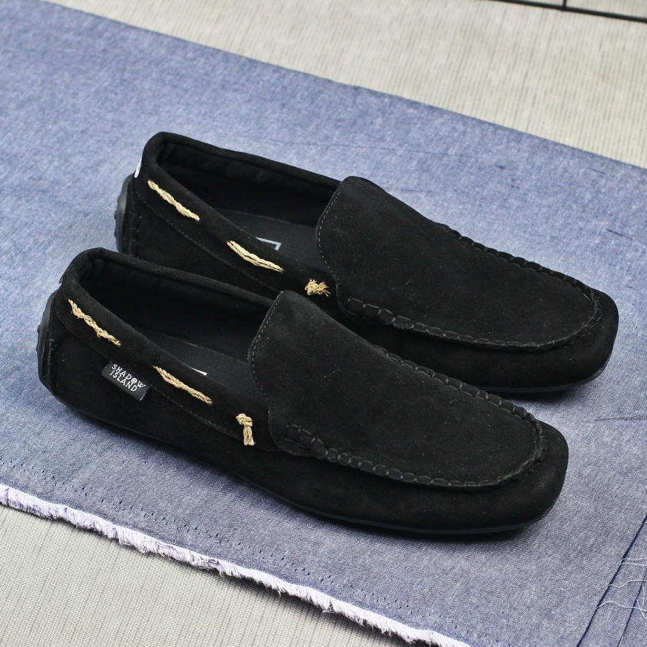 Sepatu Slip On Casual Suede Loafers Pria Slop Selop Pansus Jalan Santai Mejeng Nongkrong Ringan Tren
