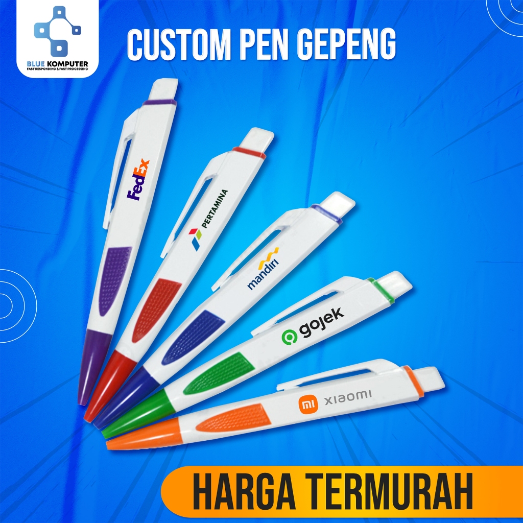 

Custom Logo Nama Pulpen Gepeng - Souvenir Acara Kantor Seminar Premium - 1sisi