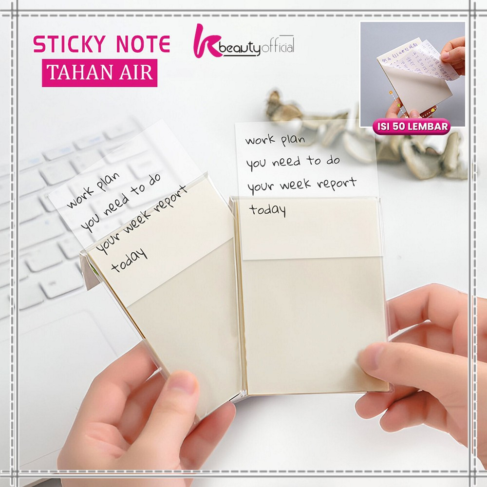 

KB-A87 Sticky Note Transparan Isi 50 Lembar Waterproof Serbaguna Untuk Kantor Sekolah / Kertas Memo Tahan Air / Memo Kertas Tempel Anti Air / Label Stickers Catatan Bening