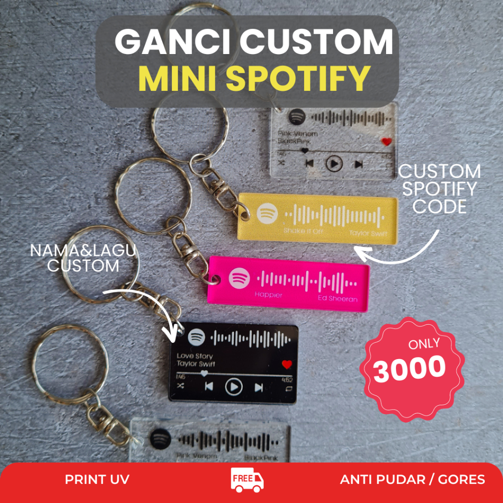Gantungan Kunci Akrilik Custom Spotify Barcode Scan Lagu dan Playlist | Keychain Acrylic  Premium