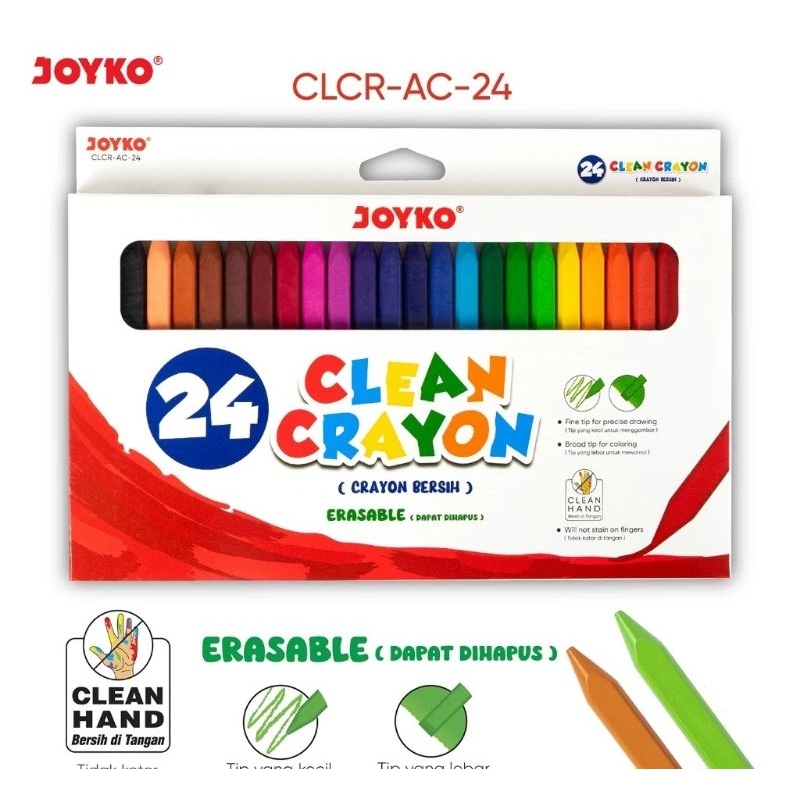 

Krayon Bersih Dapat Dihapus Clean Crayon Erasable Joyko 24 Warna