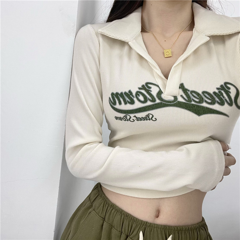 [Premium] Kaos V Neck Wanita Sexy / Crop Top Polo Rajut Lengan Panjang Wanita / Kaos Rib Motif