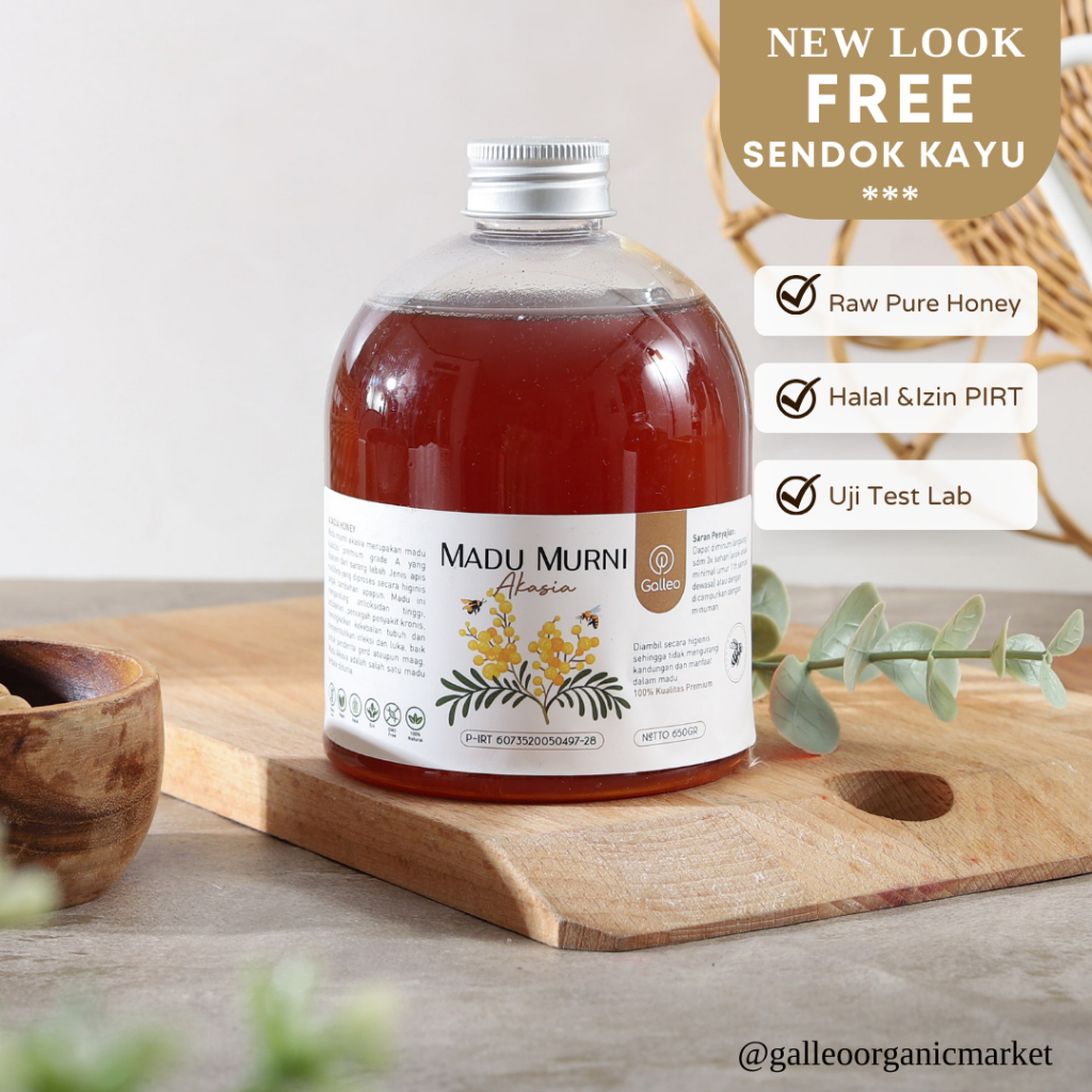 

Galleo Madu Murni Akasia 650 GR Natural Raw Honey [ Free Sendok Kayu ]