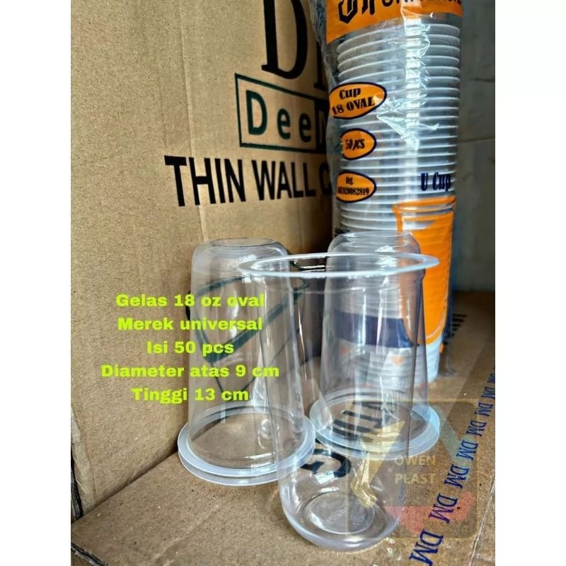 Gelas Oval 18oz / Cup Oval 18oz Datar Isi 50 Pcs