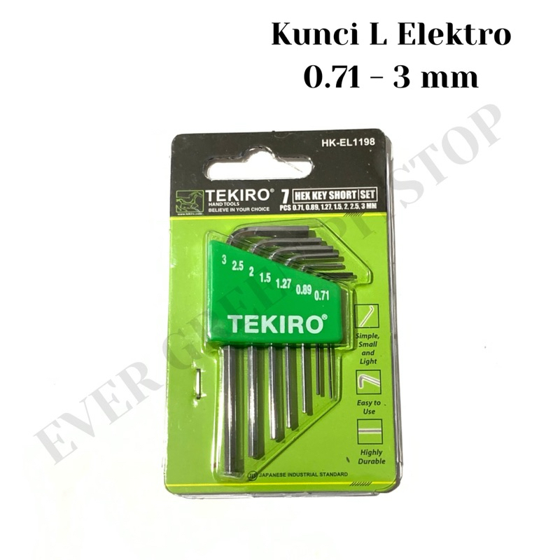 kunci L elektro set 7 pcs tekiro kunci L mini kecil 0.71 - 3 mm