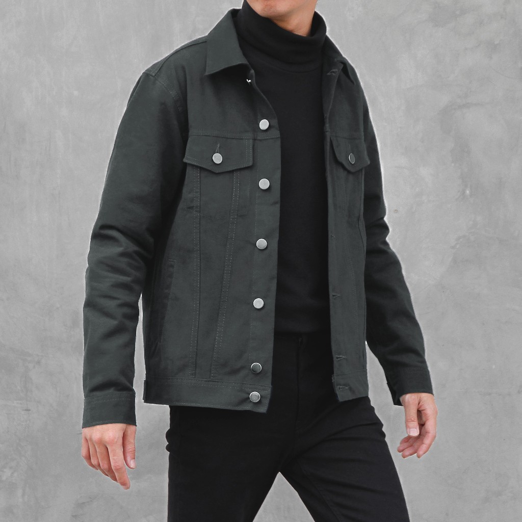 Arthur Canvas Suede Trucker Jacket Dark Grey [ Jaket Trucker Pria ]