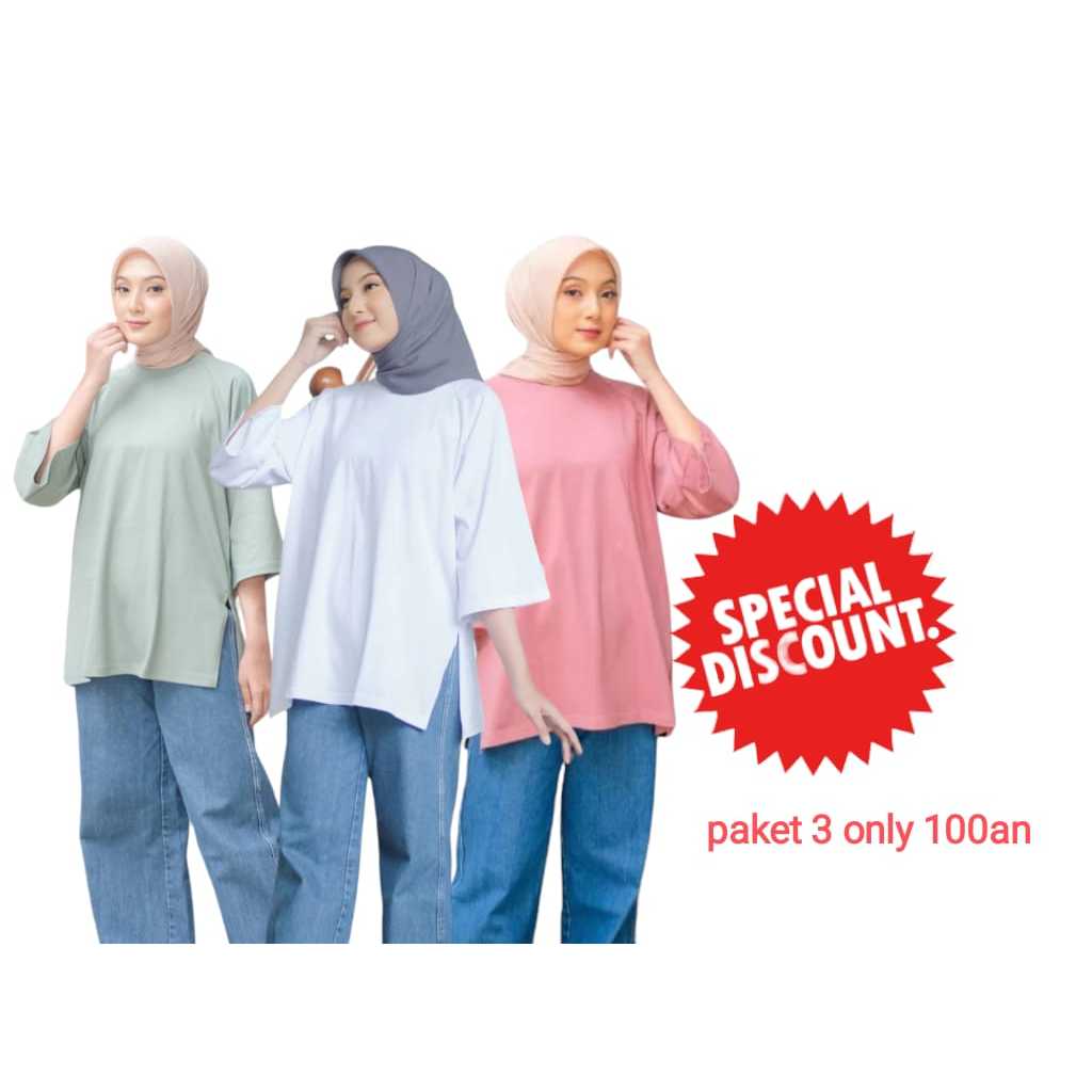 KAOS WANITA LENGAN 7/8/ KAOS OVERSIZE WANITA LENGAN 7/8/PAKET 3