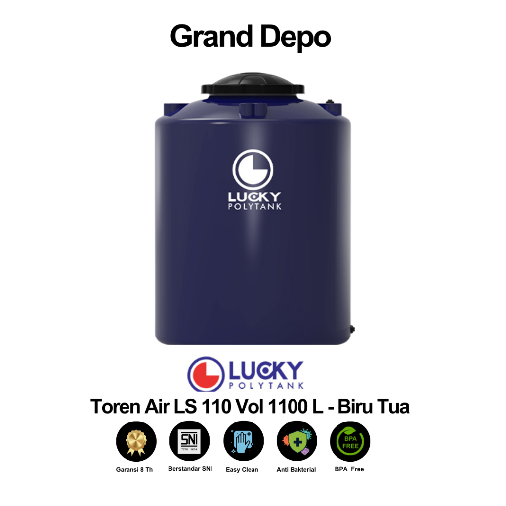 Lucky Polytank Toren Air 1100 Liter LS 110 Biru Tua