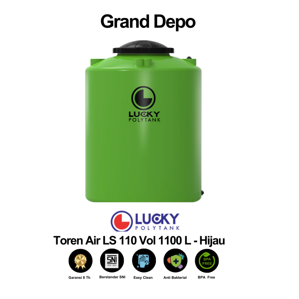 Lucky Polytank Toren Air 1100 Liter LS 110 Hijau