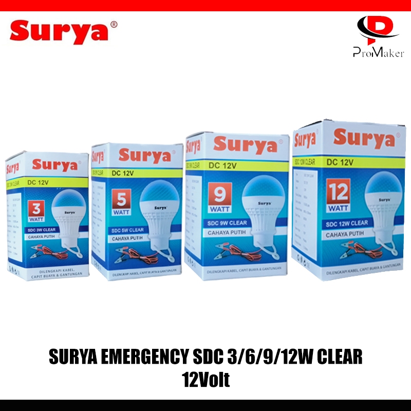 Bohlam Lampu Aki Surya SDC 3/5/9/12 Watt Clear Cahaya Putih kabel 1,2M