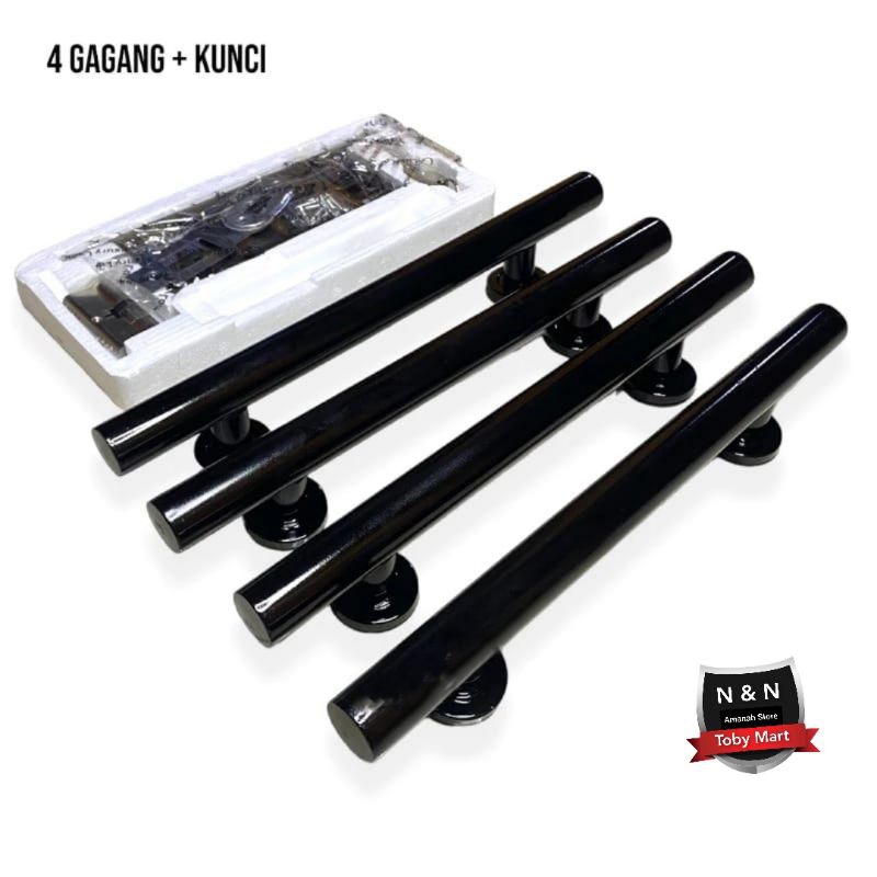 FULLSET KUNCI - Handle pintu stainless Hitam 60cm 45cm - Gagang pintu rumah Black series Bulat