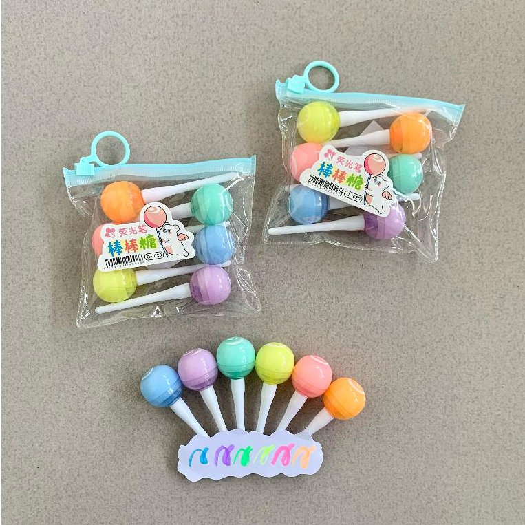 

Highlighter Lolipop CandyPOP Bonus Ziplock Q-1020 - Set Highlighter Lollipop isi 6 Warna Highlighter Aesthetic