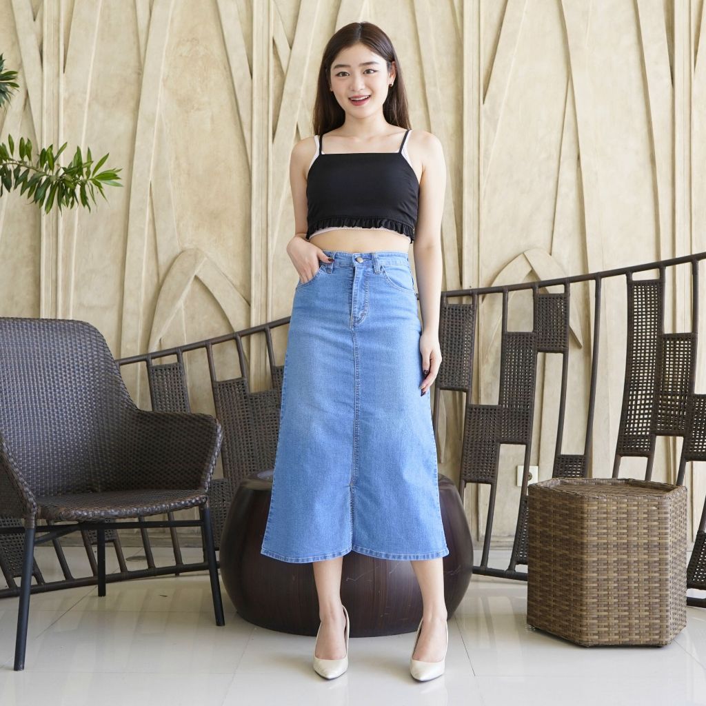 COSMOPOLITE - Highwaist Rok 7/9 Jeans Wanita Jumbo 4 Warna