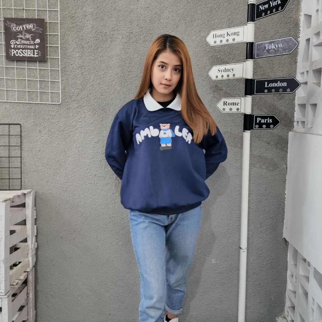 NOUSKA - AMBLER BEAR COLLAR SWEATER Sweatshirt Kerah Beruang Teddy Bear Lucu