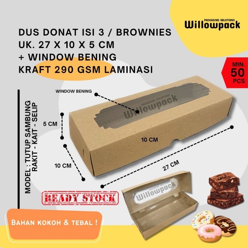 

DUS DONAT ISI 3 27x10x5 BOX BROWNIES JENDELA KRAFT LAMINASI ROTI BOLU KUE