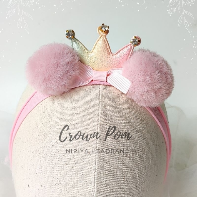 Irene Crown Pom Headband Nylon | Bandana Bayi Newborn Mahkota
