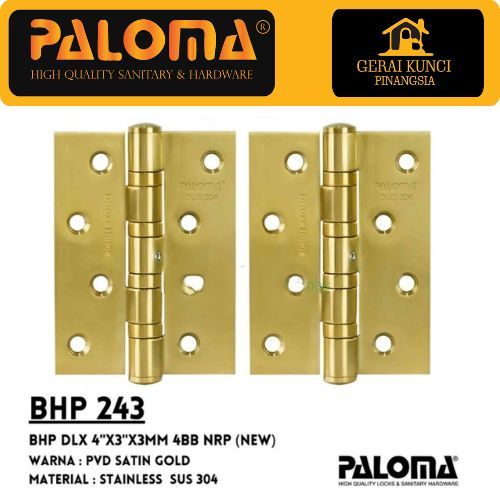 PALOMA BHP 243 Engsel Pintu Jendela Kupu Plat Butt Hinge Satin Gold