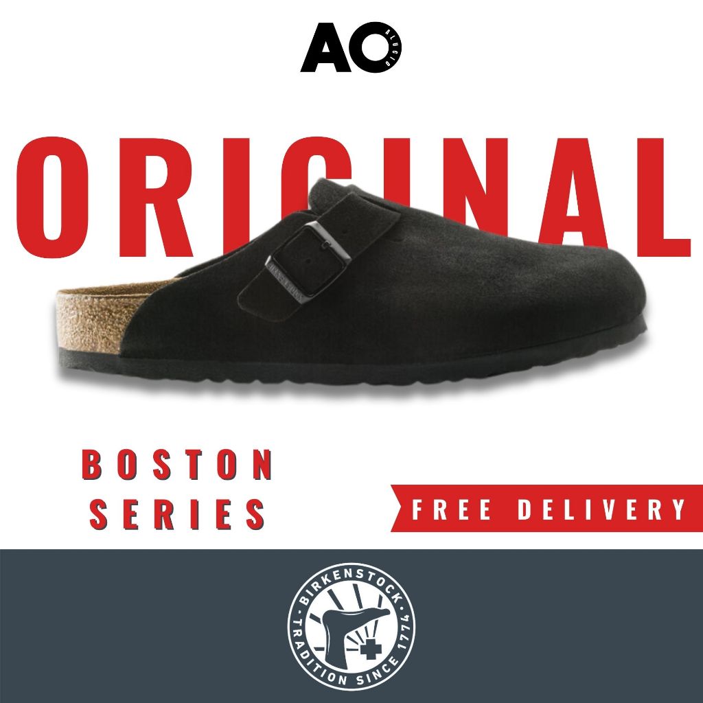 Sandal Birkenstock Boston Suede Black Original Sendal Birkenstock Soft Footbed Clogs Original Pria W