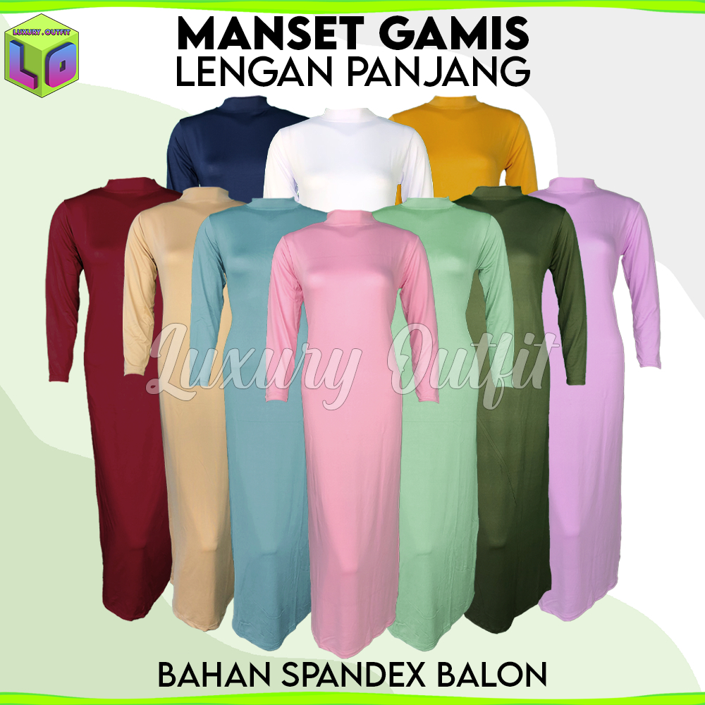 Baju Manset Gamis Tangan Panjang &Tanpa Lengan Wanita Kerah Leher Turtle Neck Polos Dalaman Spandex 