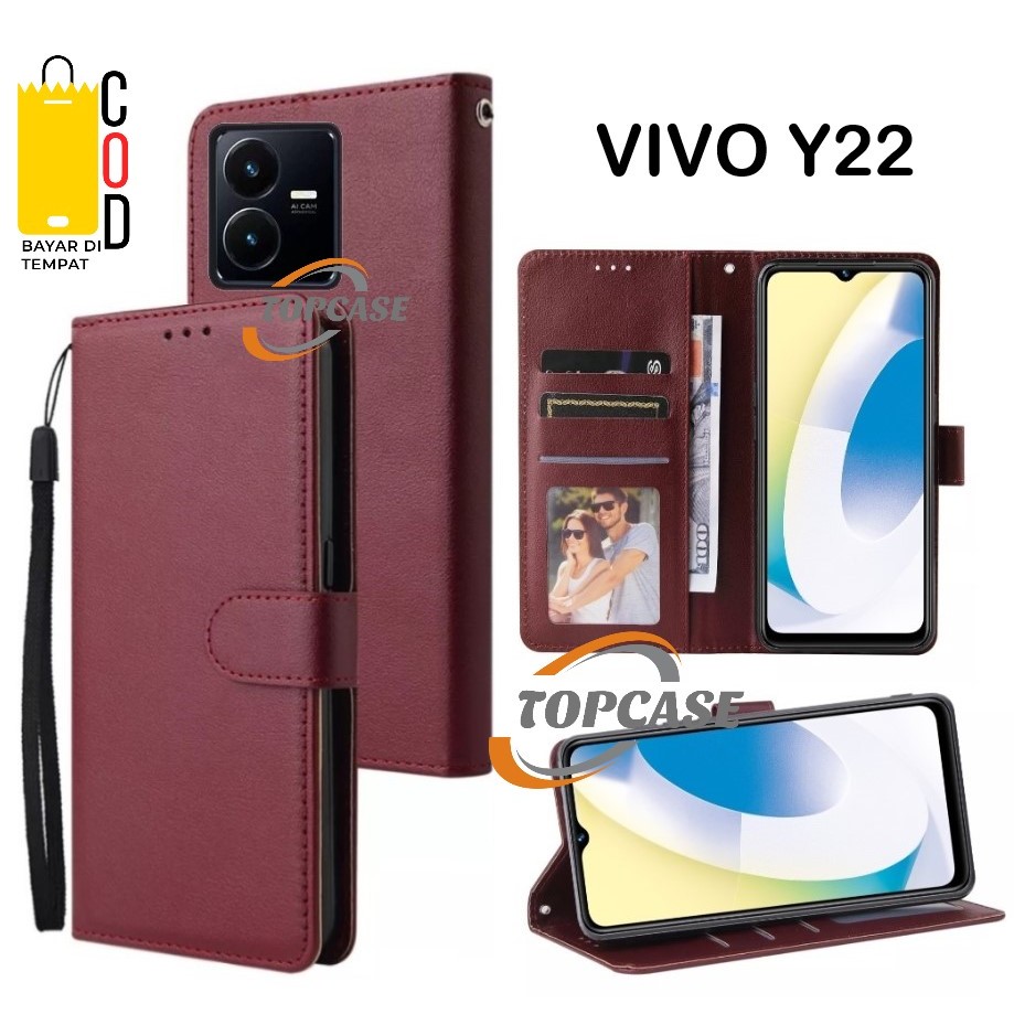 CASE VIVO Y22 FLIP COVER LEATHER CASING DOMPET WALLET KULIT FLIP CASE UNTUK VIVO Y22