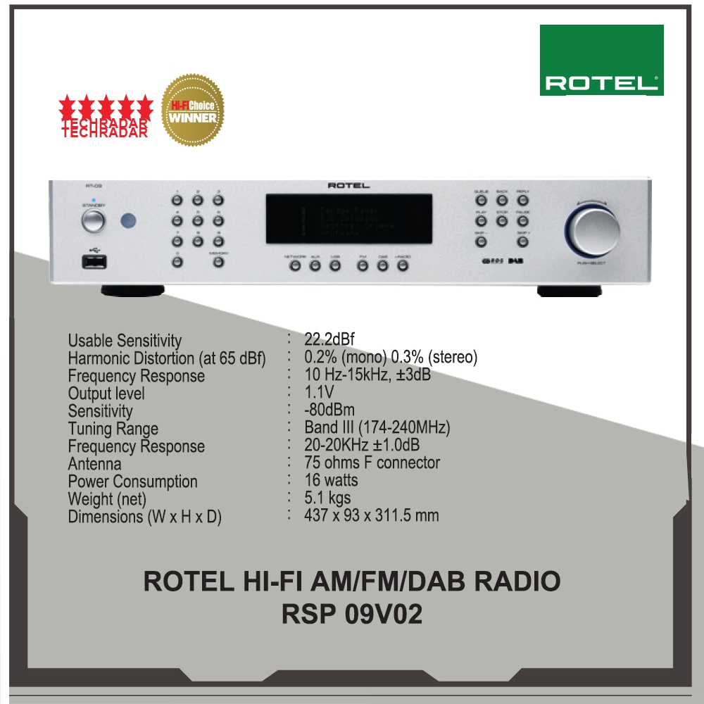 Rotel RT09 V02 Hi-Fi AM/FM/DAB Radio Tuner - BLACK