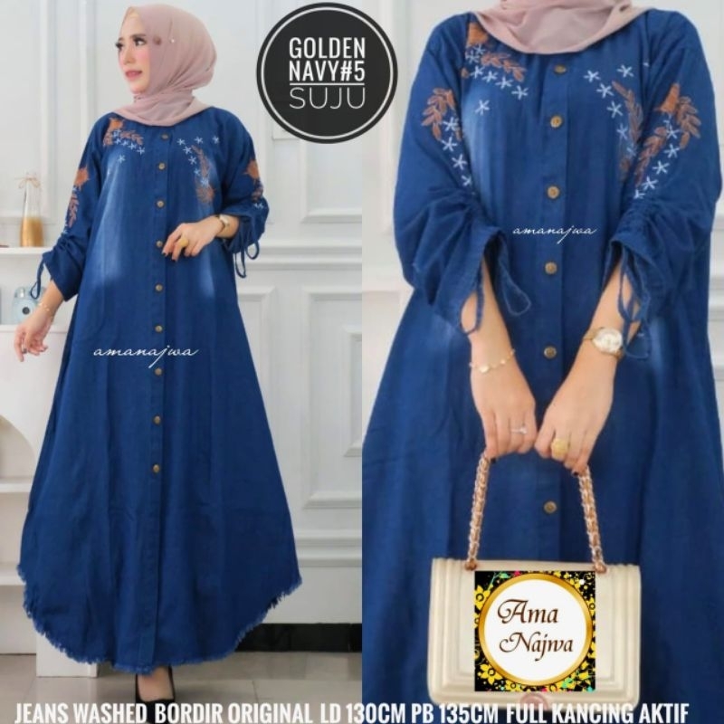 Gamis jeans jumbo Ld 130 Goldwi super jumbo