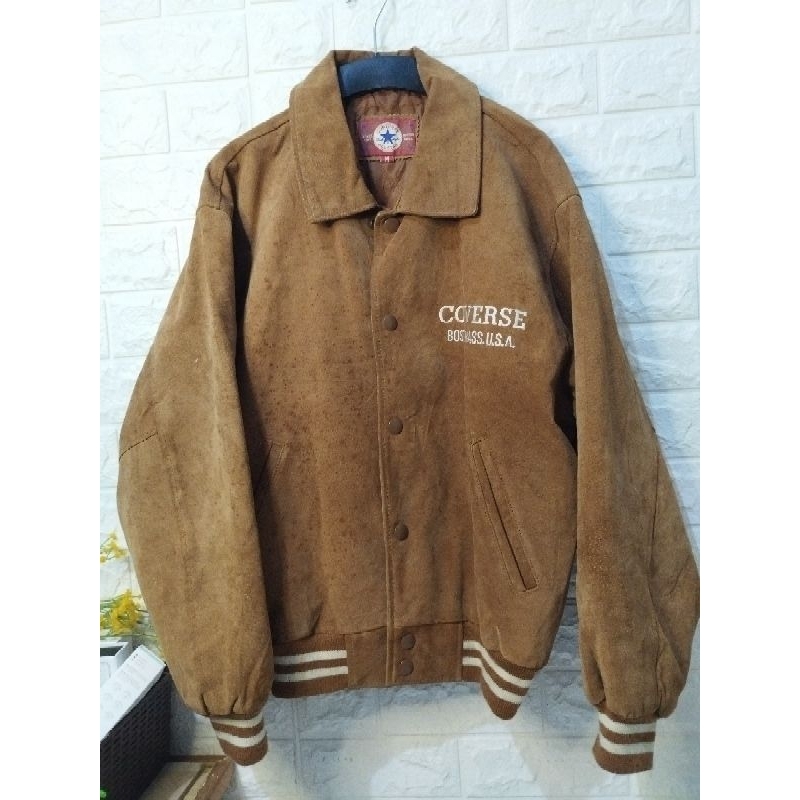 Jaket converse varsity vintage brown leather