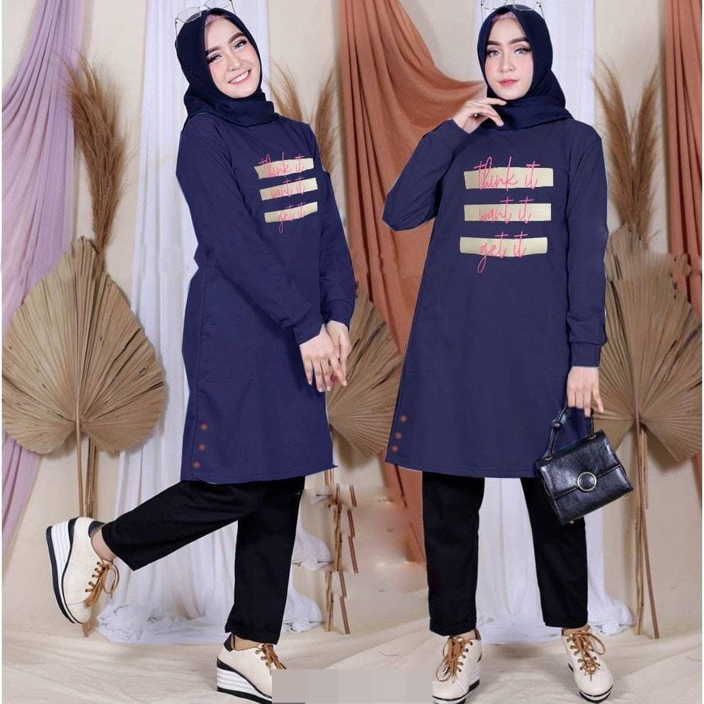 Original JF Tunik Wanita Lengan Panjang Baju Tunik Kaos Wanita Terbaru THINK IT