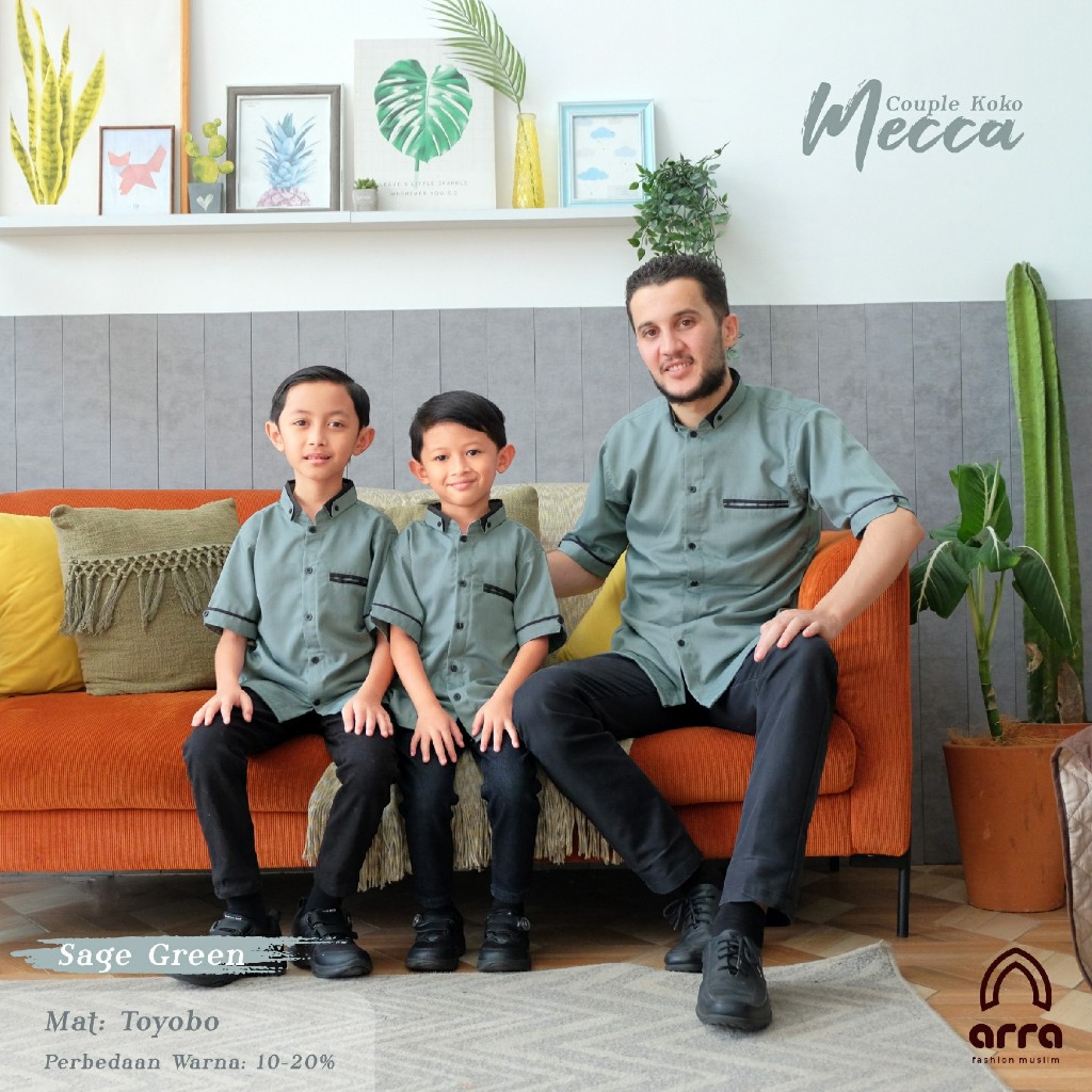 Baju koko pria lengan pendek Koko couple ayah dan anak Mecca Sage green