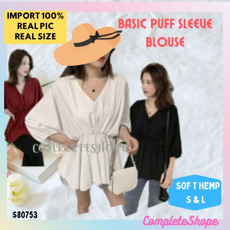 ATASAN BAJU PAKAIAN BLOUSE BLUS WANITA REMAJA PUTRI ANAK PEREMPUAN POLOS PINGGANG KERUT BAJU ALA KOR