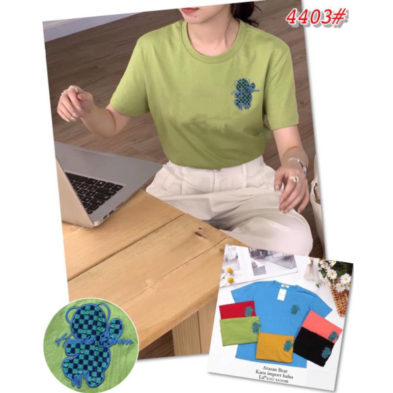 Kaos Lengan Pendek Wanita Import MF Bordir XL beruang